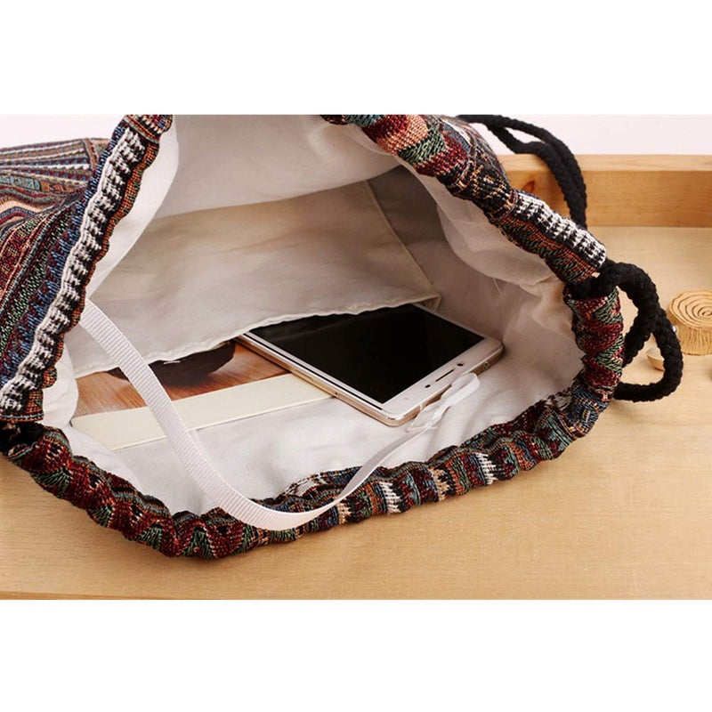 Lobagve Van Caro Bohemian Drawstring Backpack Light Cinch Bag Gym Sack String Bag (Color 1) - Image 4